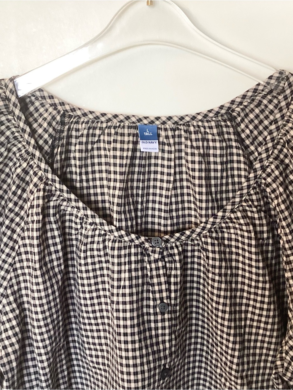 NWT Old Navy Short Sleeve 100% Cotton Airy Button Down Top - Black Check - LT - Picture 4 of 8